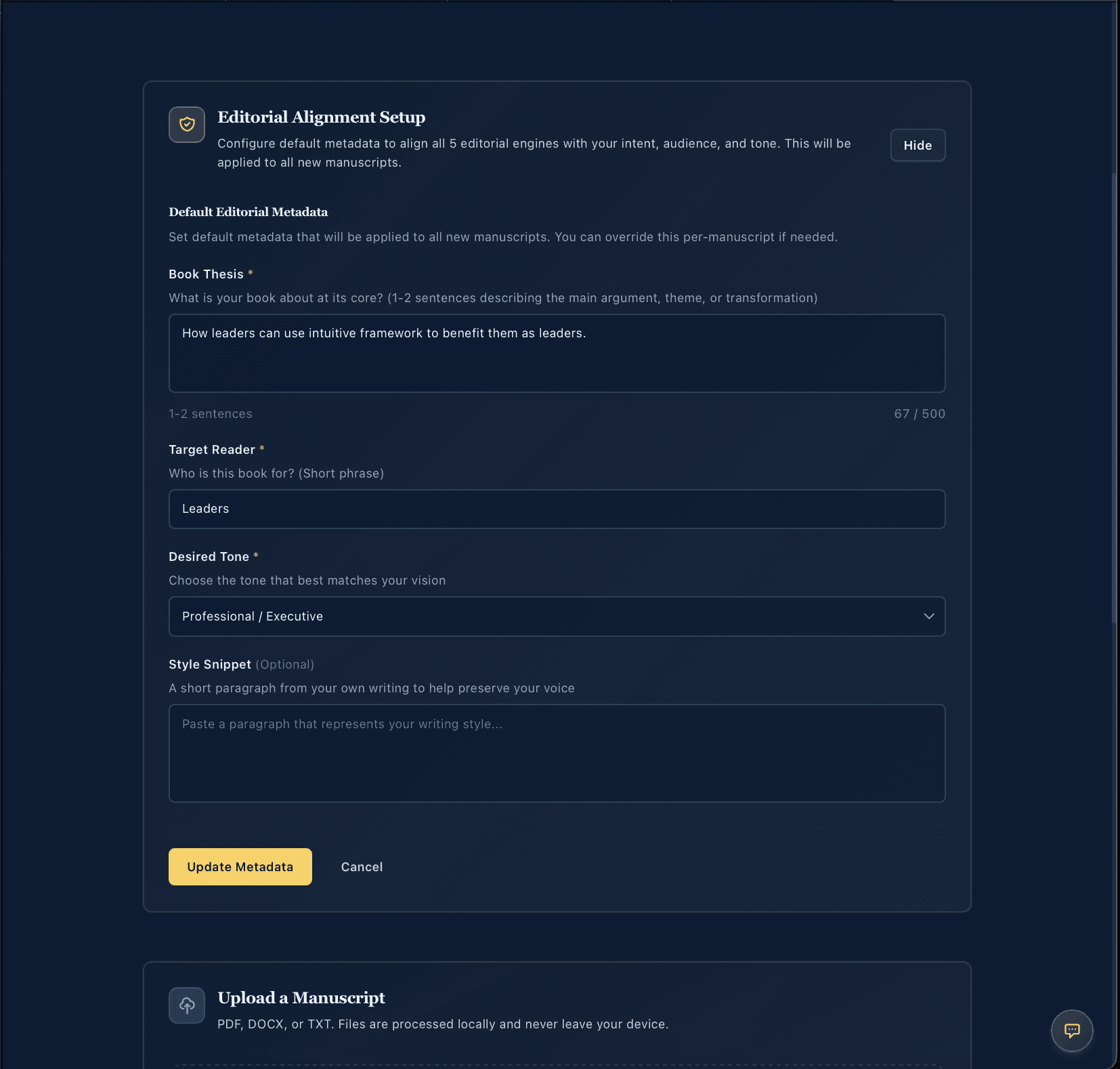 Editorial alignment setup