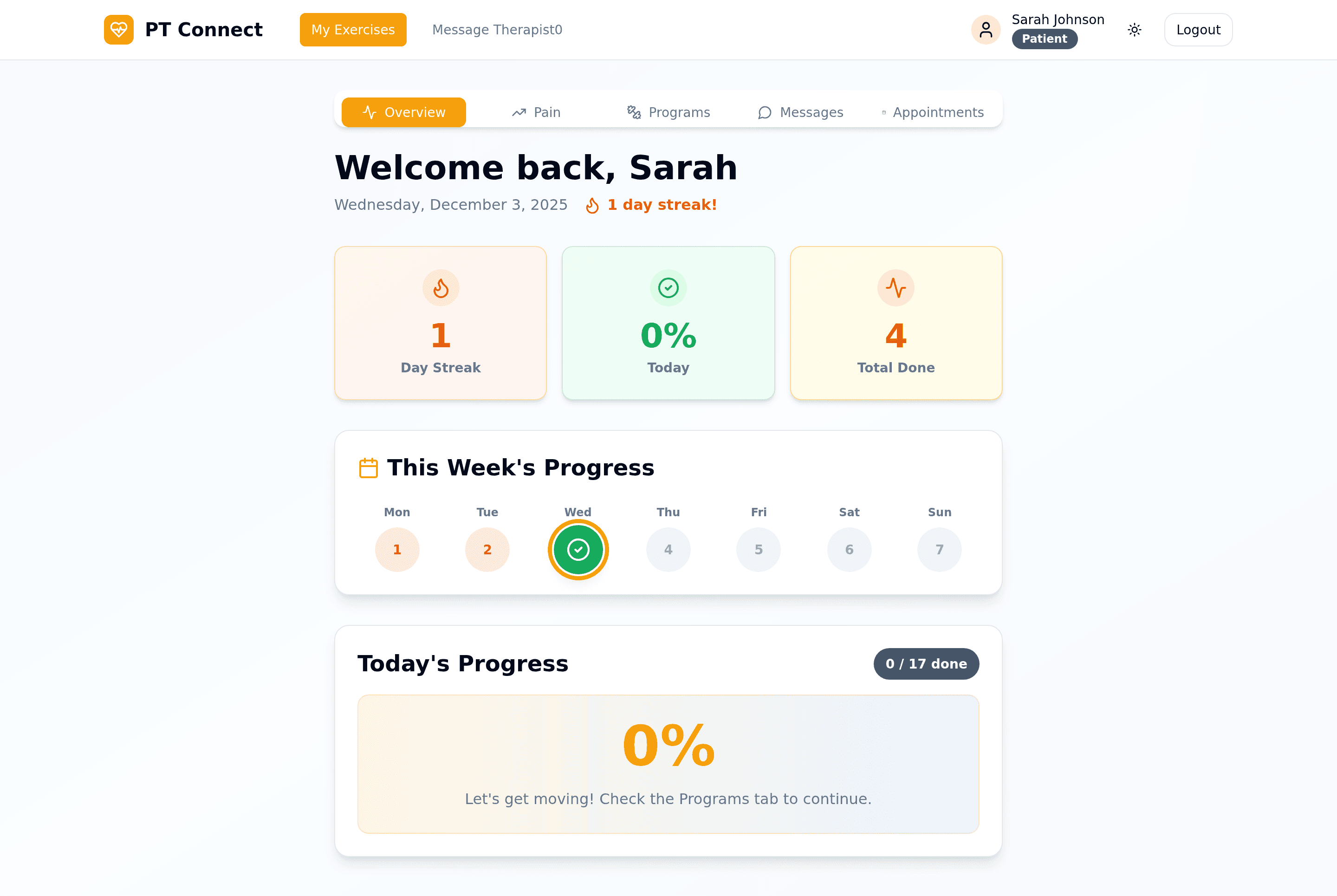 Patient portal dashboard