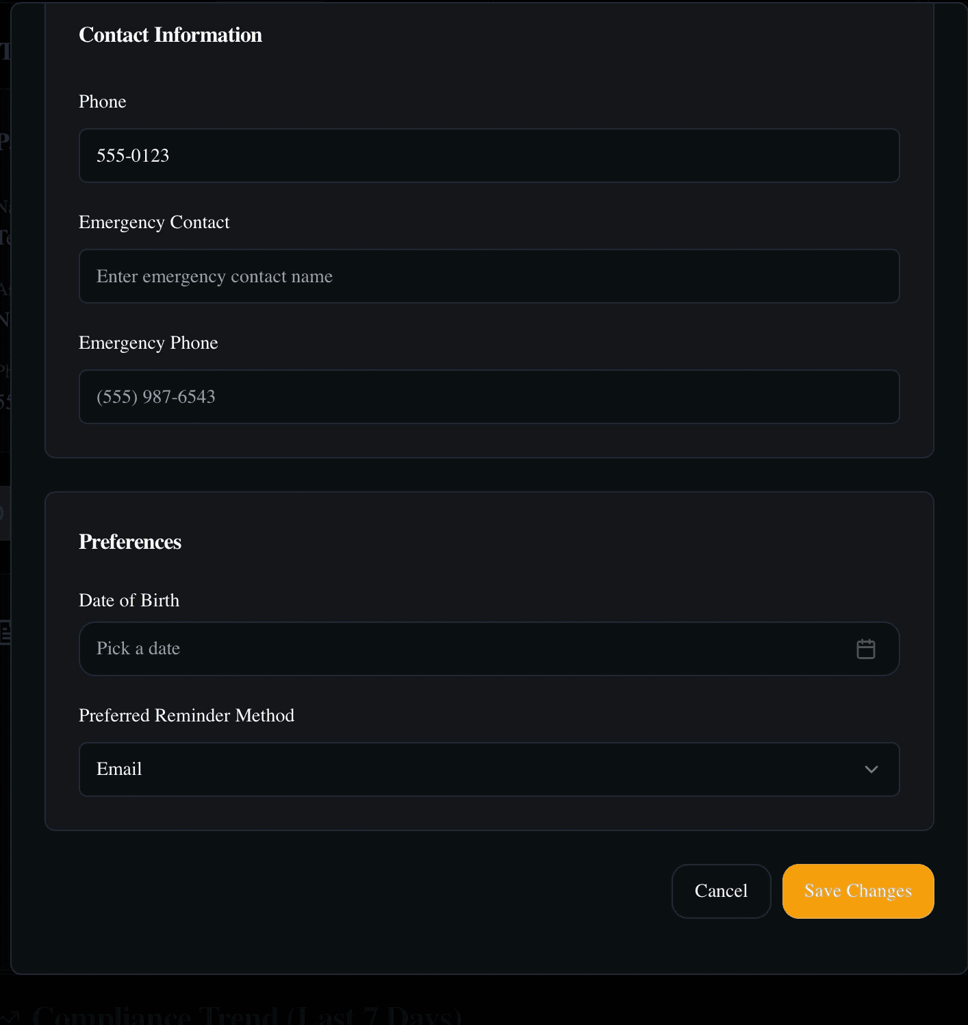 Patient profile view
