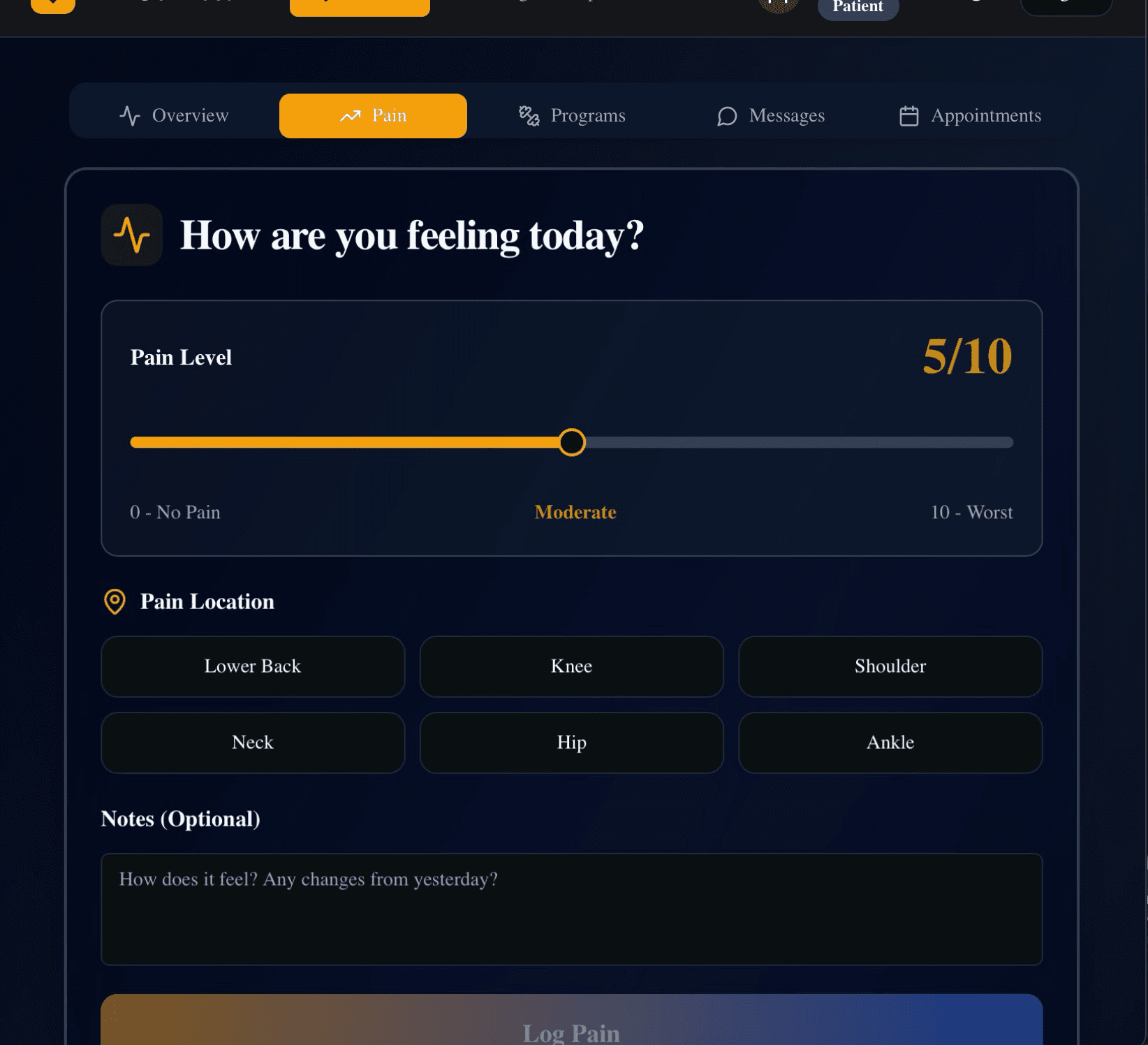 Daily feedback and symptom check-in