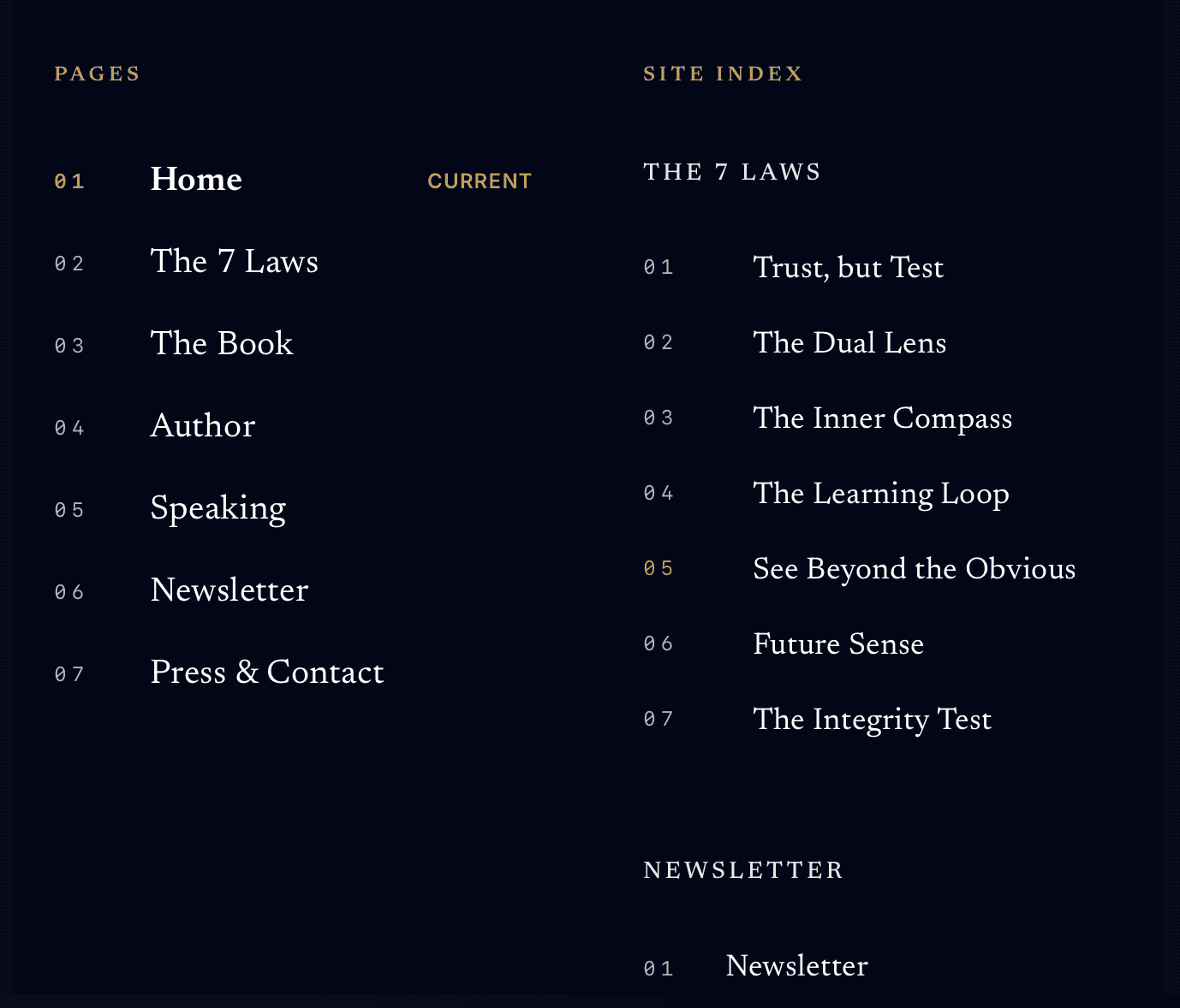 Full site architecture and navigation